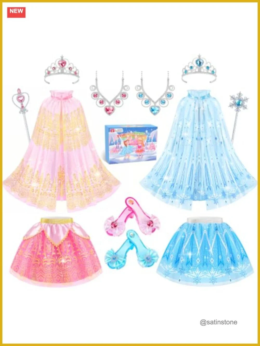 Princess Dress Up Set with Tutu Skirts Capes Shoes Crowns Wands for Little